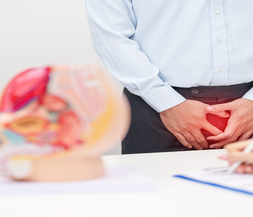 Person holding stomach in discomfort