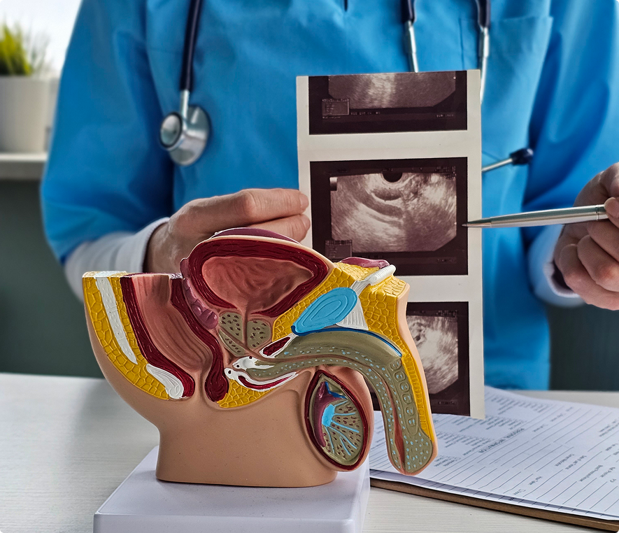 Healthcare worker with anatomical diagram