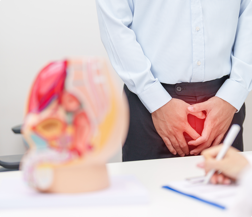 Patient consulting doctor about abdominal pain