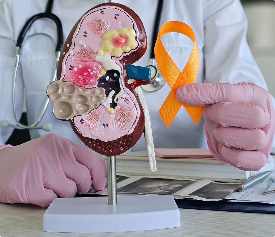Doctor holding kidney model and ribbon
